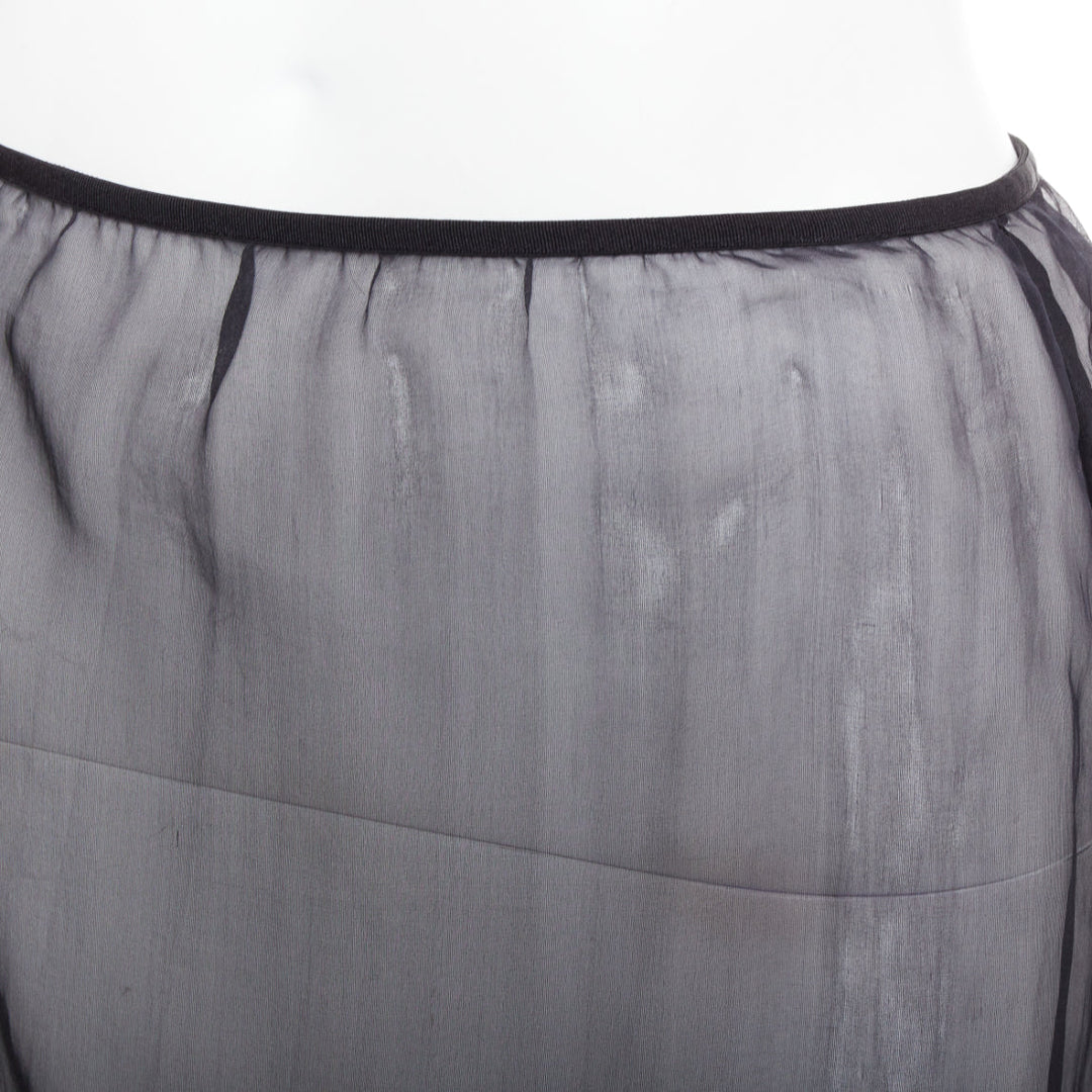 DRIES VAN NOTEN black 100% silk sheer high waist knee skirt FR36 S