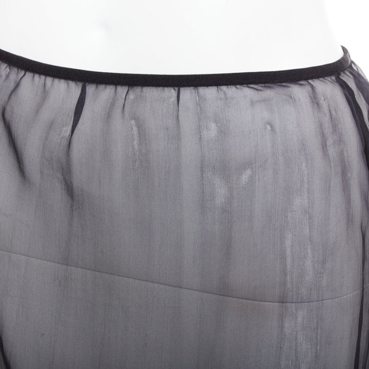 DRIES VAN NOTEN black 100% silk sheer high waist knee skirt FR36 S