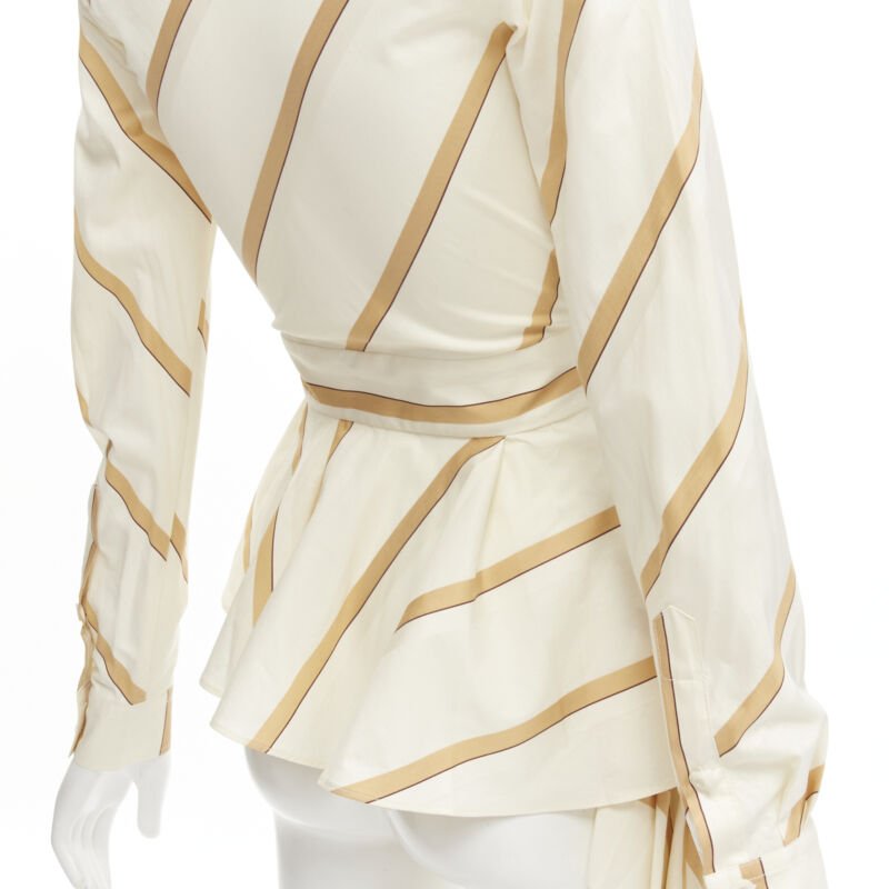 JOHANNA ORTIZ Party Wave beige brown striped cotton tie belt blouse US0 XS