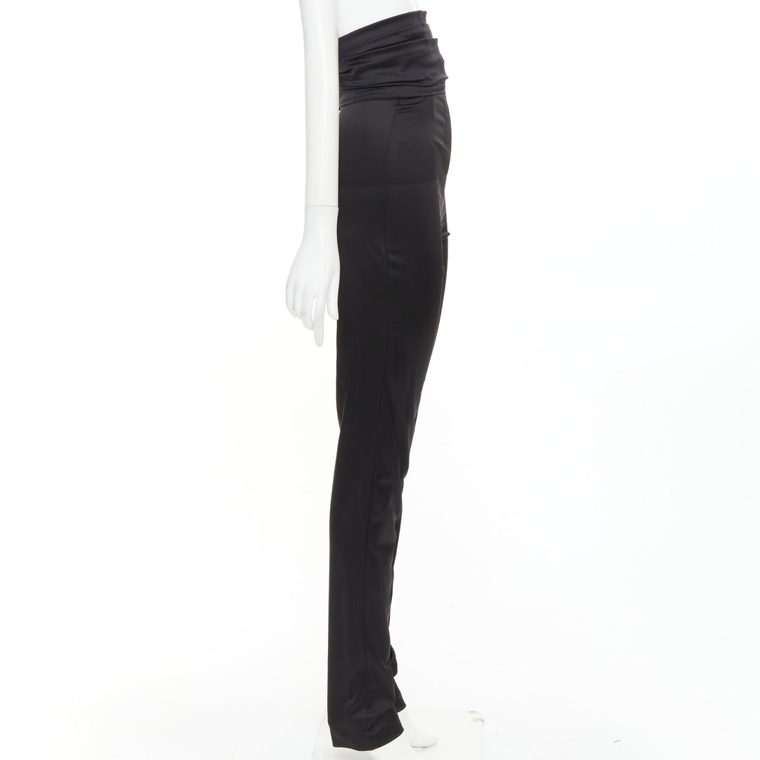 ALEXANDRE VAUTHIER black shiny high waisted wide cummerbund belt pants