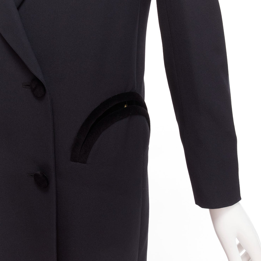 BLAZE MILANO Blazer Dress black curved pockets double breasted coat Sz.1 XS