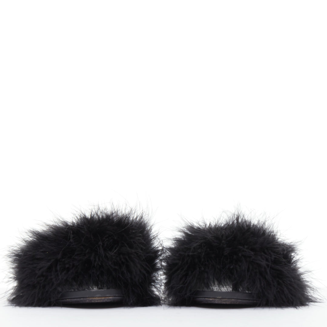 BALENCIAGA Boudoir black feather open toe slipper mule sandals EU37