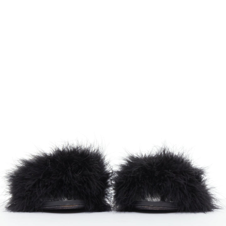 BALENCIAGA Boudoir black feather open toe slipper mule sandals EU37