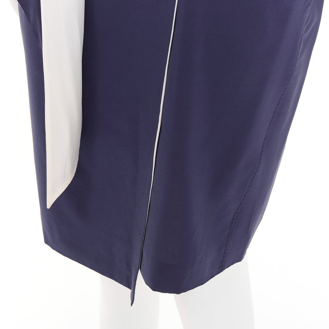 OLD CELINE 2010 Phoebe Philo navy ivory double layer silk scarf dress FR38 M