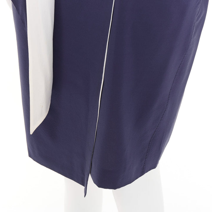 OLD CELINE 2010 Phoebe Philo navy ivory double layer silk scarf dress FR38 M