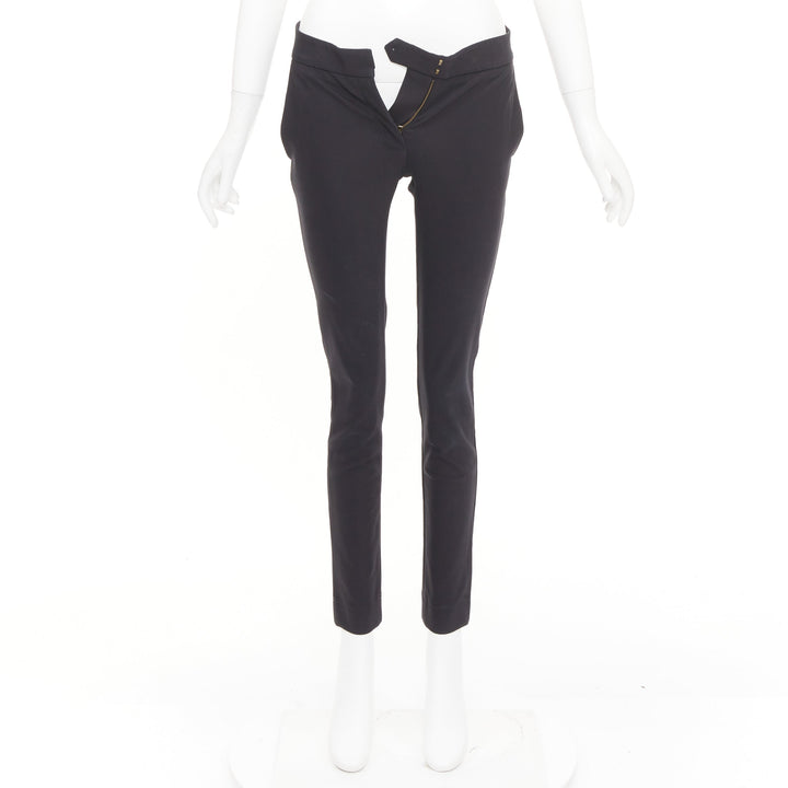 STELLA MCCARTNEY black cotton blend slash pockets cigarette trousers IT38 XS