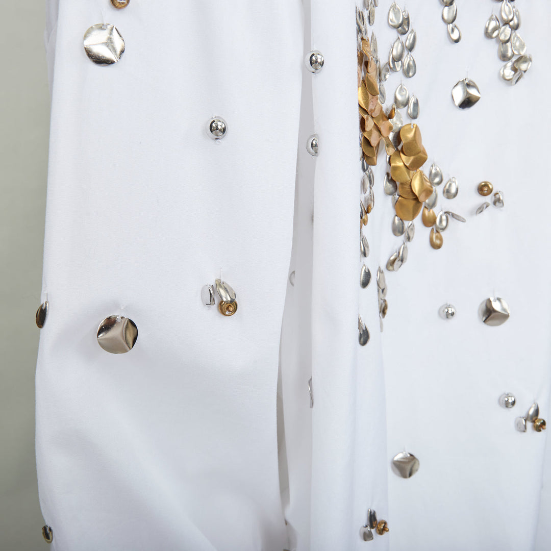 DRIES VAN NOTEN 2024 Casia white gold sequin bead embellished cotton shirt M