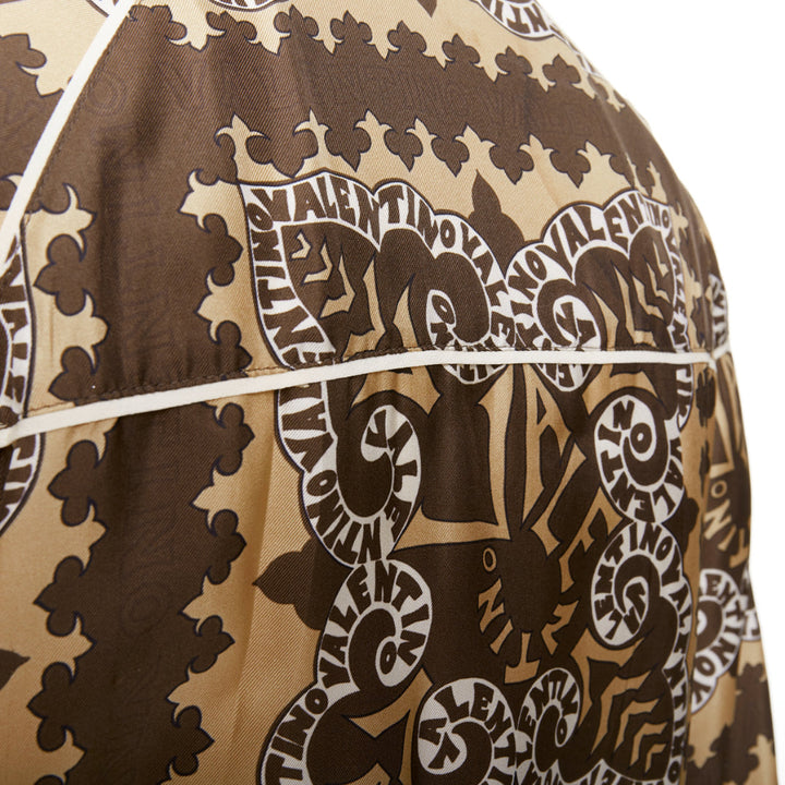 VALENTINO brown hue 100% silk logo scarf print collared track jacket IT38 XS