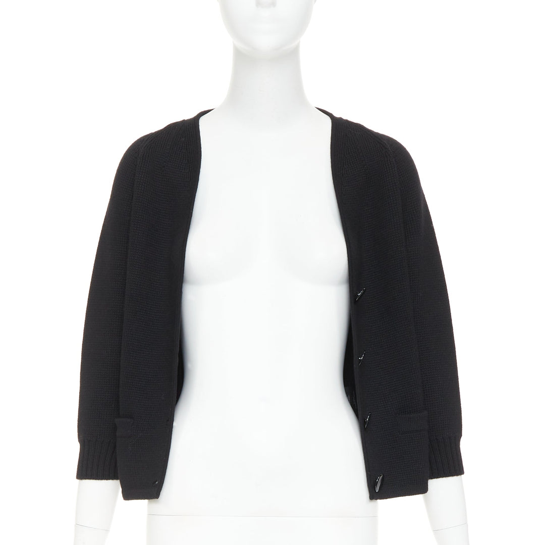 SAINT LAURENT 2014 black heavy knit wool round buttons raglan sleeves cardigan M