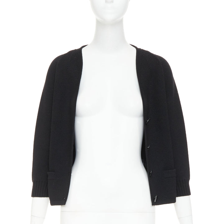 SAINT LAURENT 2014 black heavy knit wool round buttons raglan sleeves cardigan M
