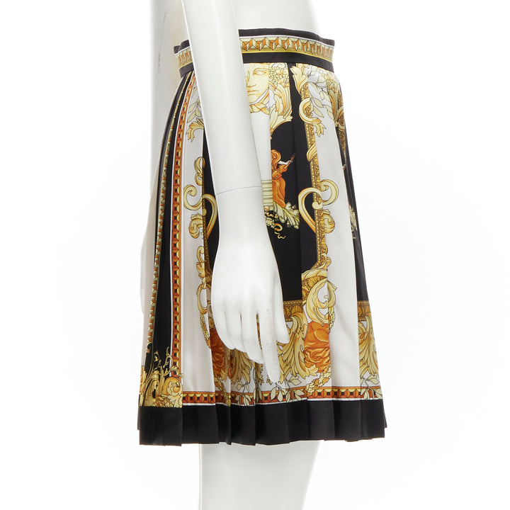 VERSACE 2021 Renaissance Barocco black gold silk pleated skirt IT40 S