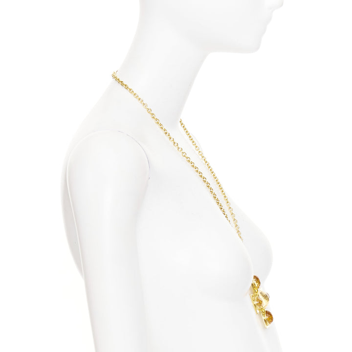 CHANEL L22A Gropoix Cabochon Resin Byzantine Cross CC logo pendant long necklace