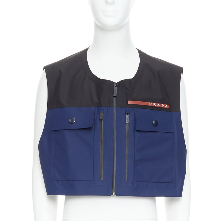 PRADA Linea Rossa SGB592 Extreme Tex navy utility pocket cropped vest M