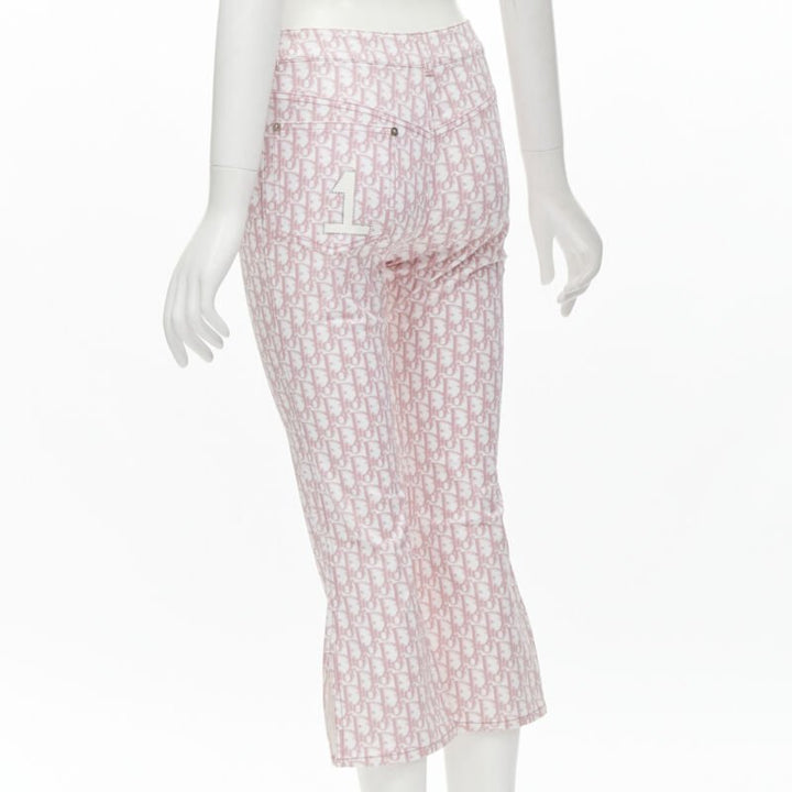 CHRISTIAN DIOR Galliano Y2K pink monogram crystal flared cropped pants FR36 S