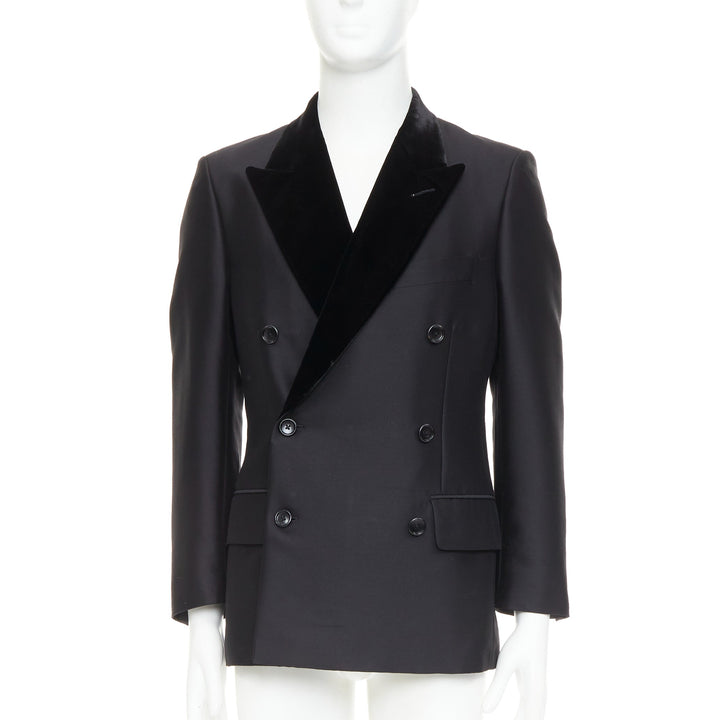 TOM FORD Cooper black wool velvet lapel double breasted tuxedo blazer IT54 XXL