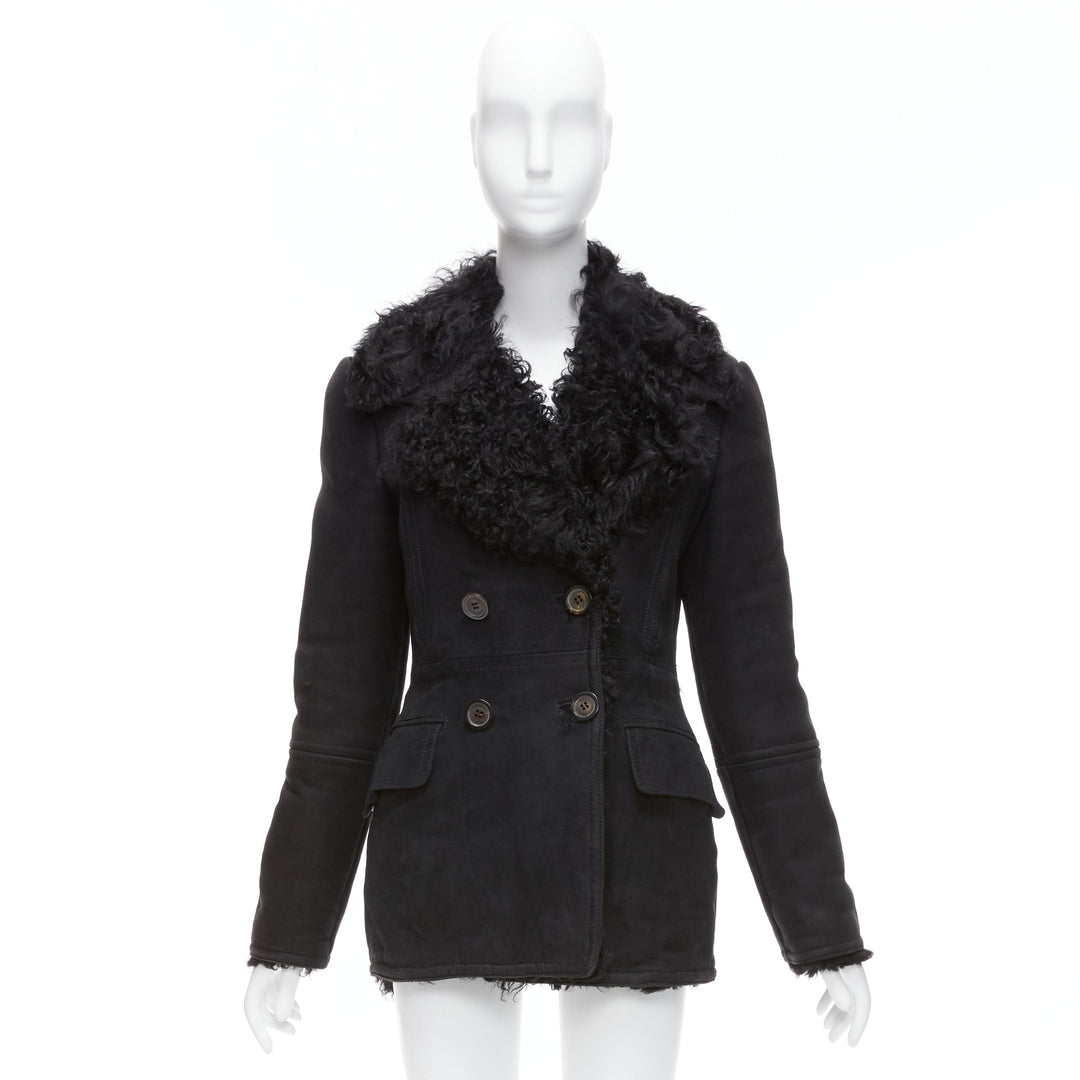 GUCCI Tom Ford Vintage black shearling double breasted coat IT42 M