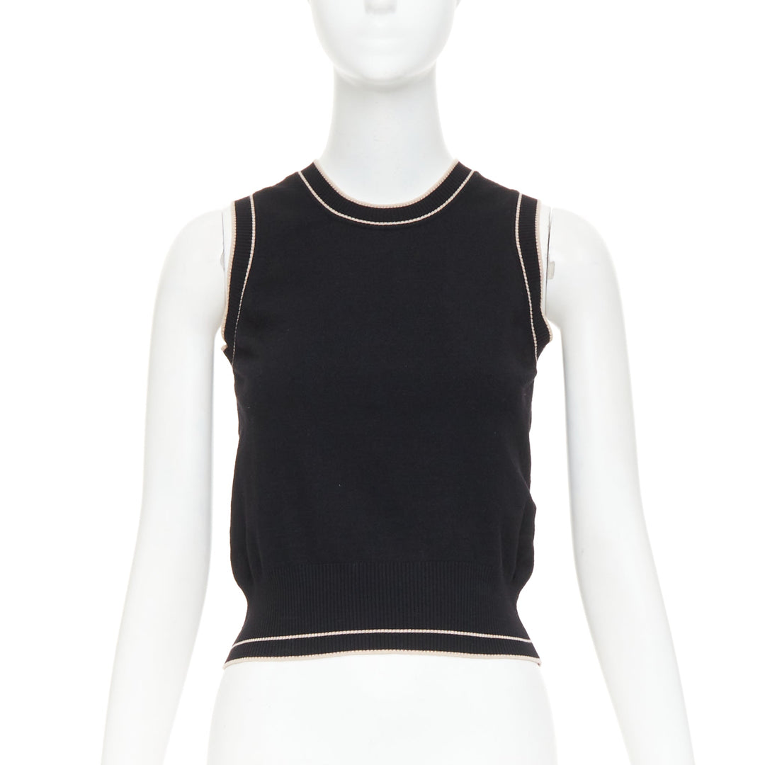 ALAIA black beige virgin wool blend contrast trim cardigan sleeveless top M