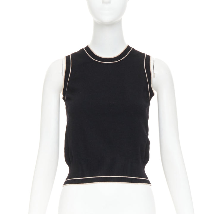 ALAIA black beige virgin wool blend contrast trim cardigan sleeveless top M