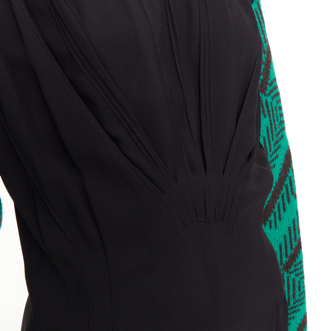 PRADA 2021 Runway black sable green jacquard wool knit pleated jumpsuit IT38 XS