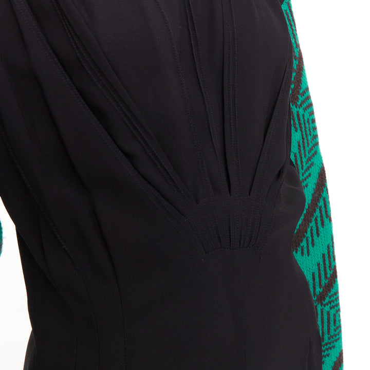 PRADA 2021 Runway black sable green jacquard wool knit pleated jumpsuit IT38 XS