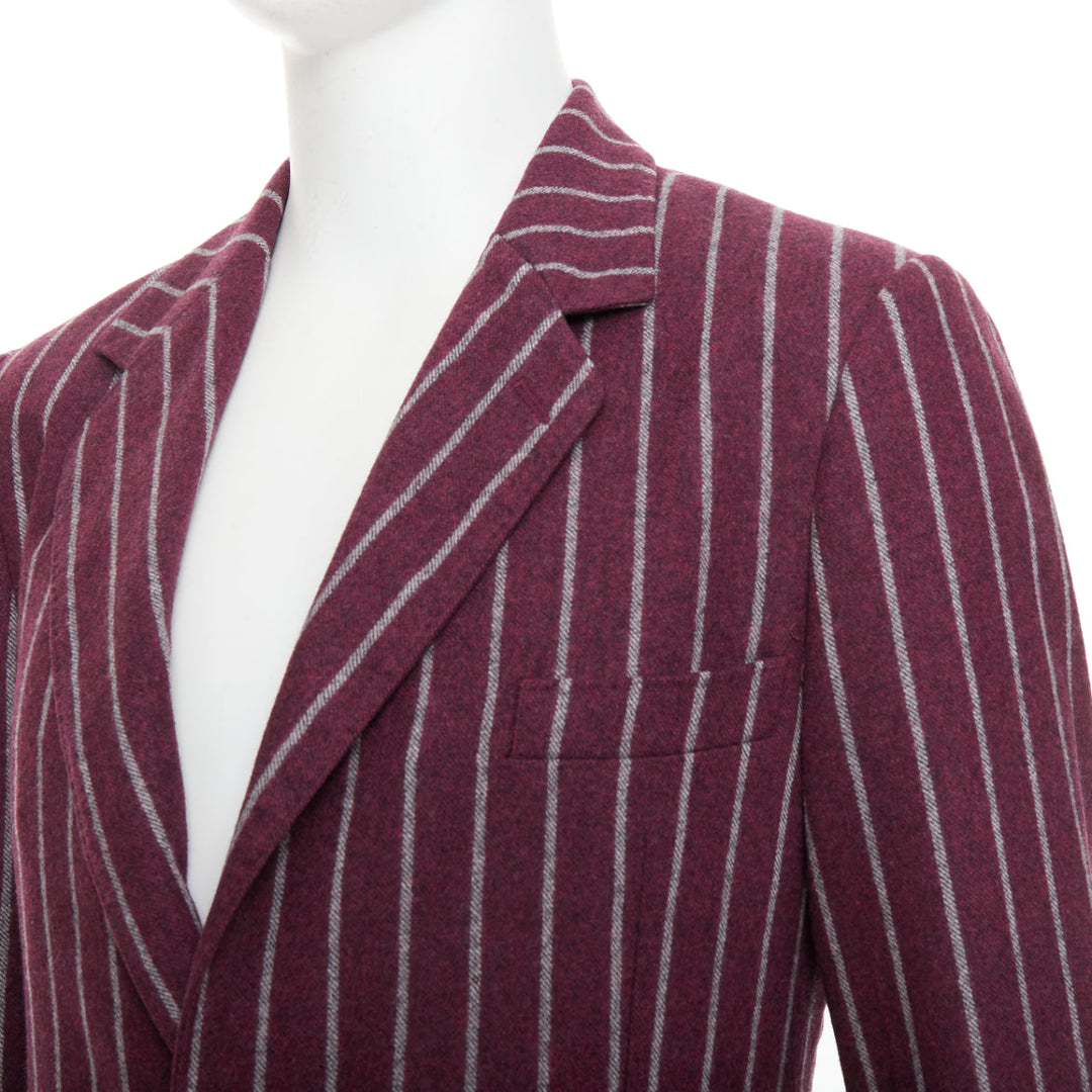DOLCE GABBANA burgundy grey wool striped flap pocket blazer IT50 L
