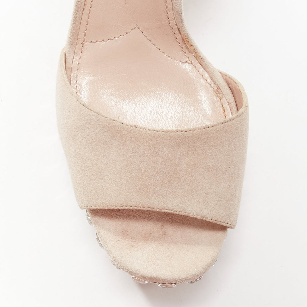 MIU MIU beige suede silver rhinestone crystals platform sandal heels EU37