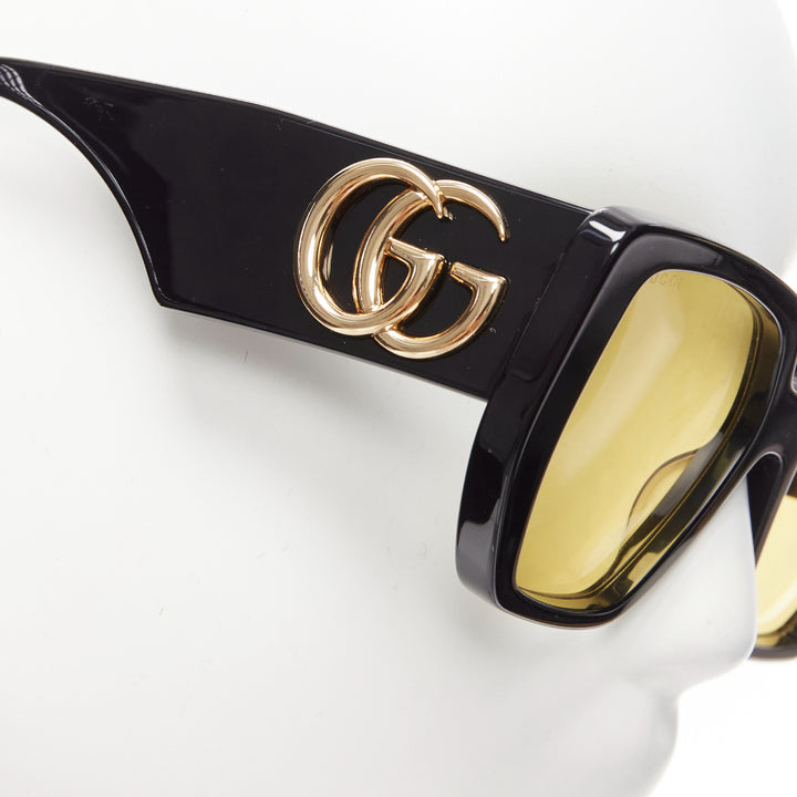 GUCCI GG0956S black gold GG logo yellow lens oversized sunglasses