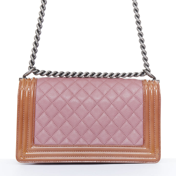 CHANEL Duo Boy Flap pink lambskin beige patent leather small shoulder bag