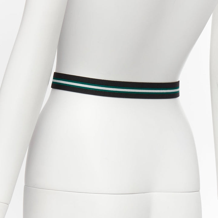 FENDI silver logo black green stripe stretch fabric leather skinny belt