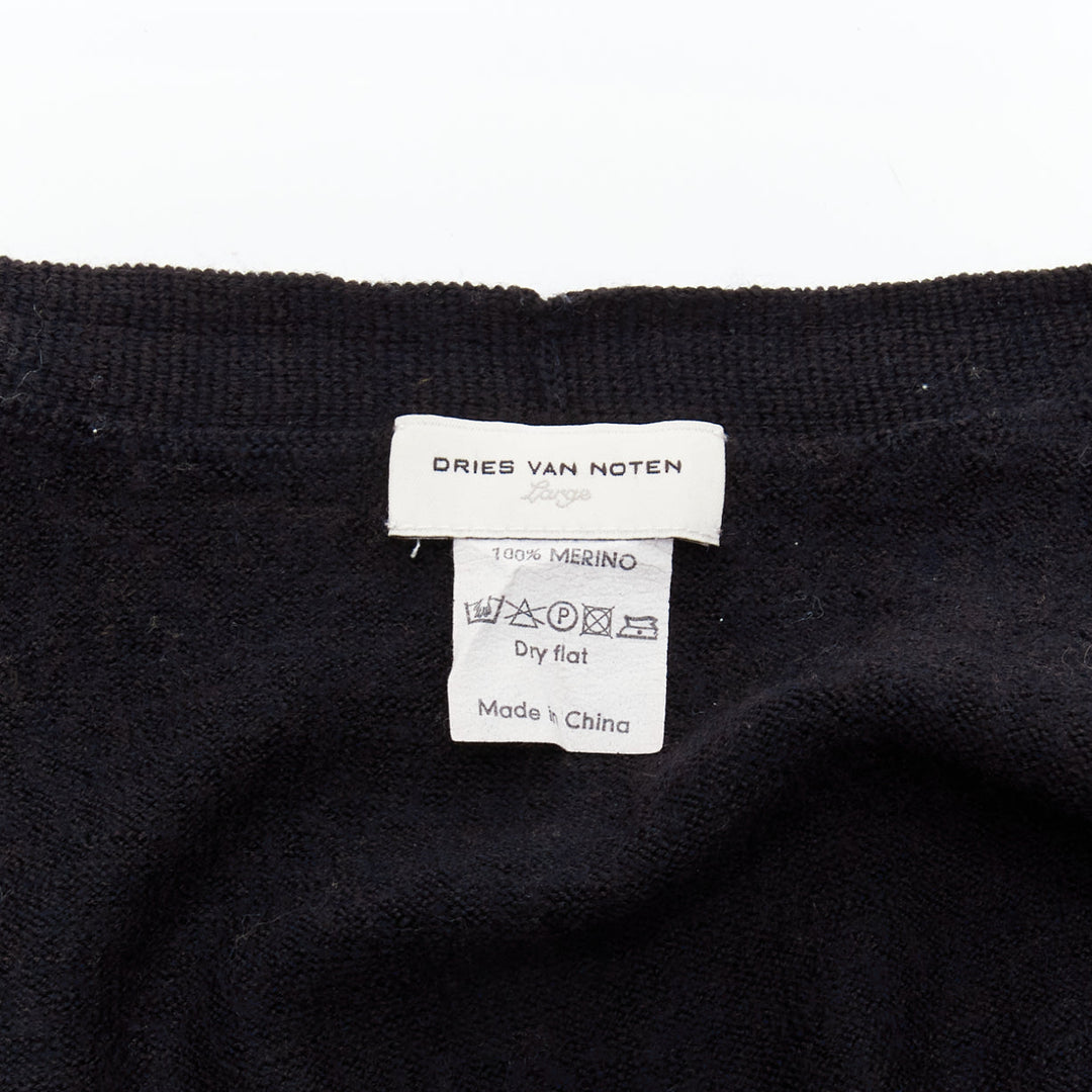 DRIES VAN NOTEN 100% merino wool black buttoned cardigan L