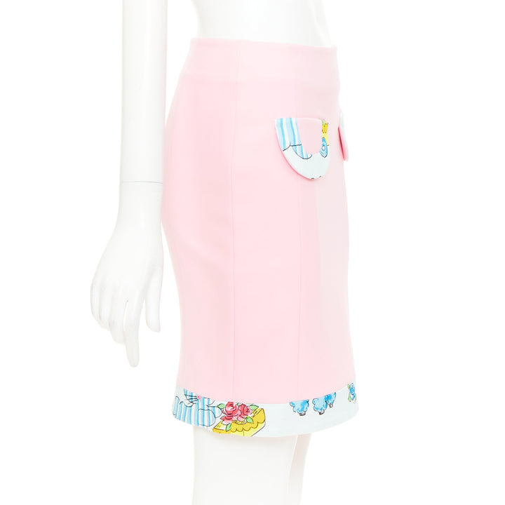 MOSCHINO COUTURE! 2022 Runway Calico Animals pink cream mini skirt IT38 XS