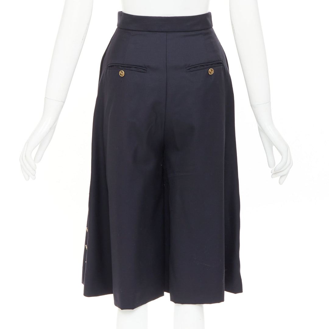 THOM BROWNE navy wool side button sailor striped lining culottes shorts IT36 XXS