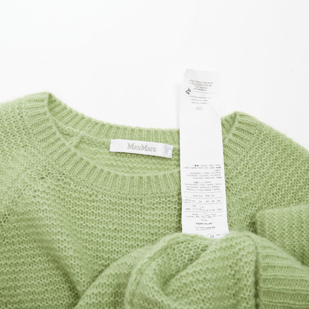 MAX MARA 2019 sage light green textured waffle knit cashmere silk sweater XS