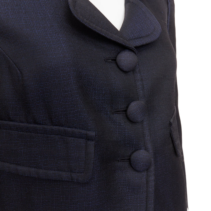 GIORGIO ARMANI navy textured flap pockets cropped evening jacket blazer IT46 XL