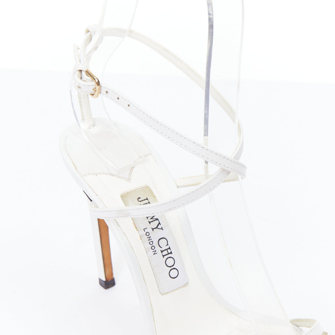 JIMMY CHOO Tamai 100 white leather caged toe criss cross sandals EU36.5