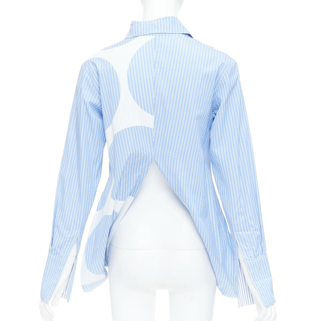 STELLA MCCARTNEY 2016 Manuela blue white pinstripe geometric split shirt IT34 XS