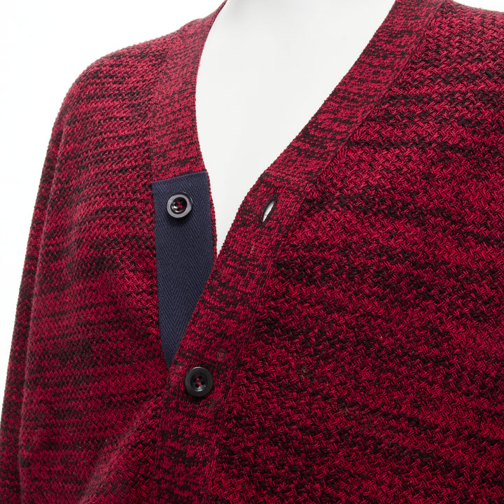 SACAI red black speckled cotton blend yarn chunky rib cardigan JP2 M