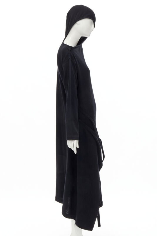 rare COMME DES GARCONS 1980's Vintage black asymmetric neckline hooded dress M