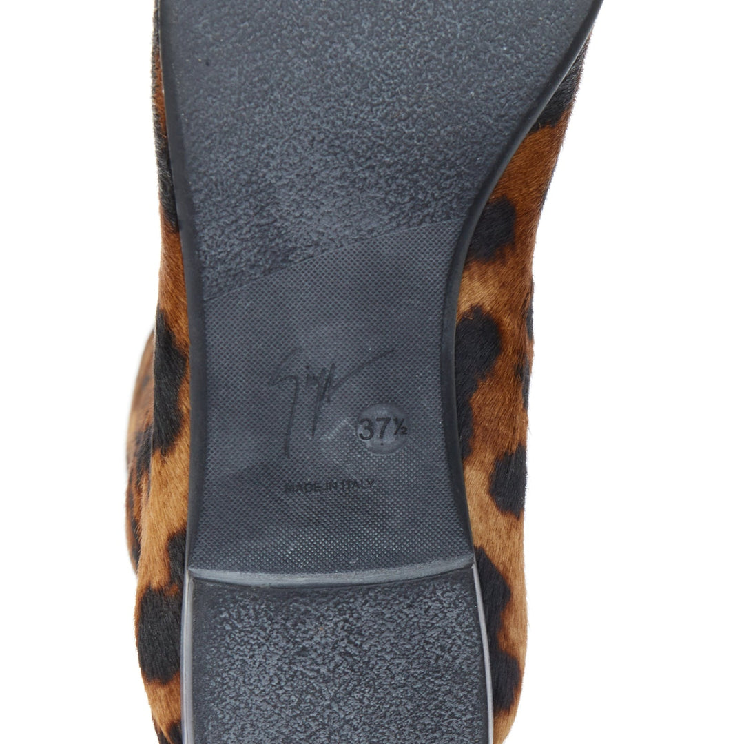GIUSEPPE ZANOTTI leopard print calf hair flat over knee high tall boots EU37.5