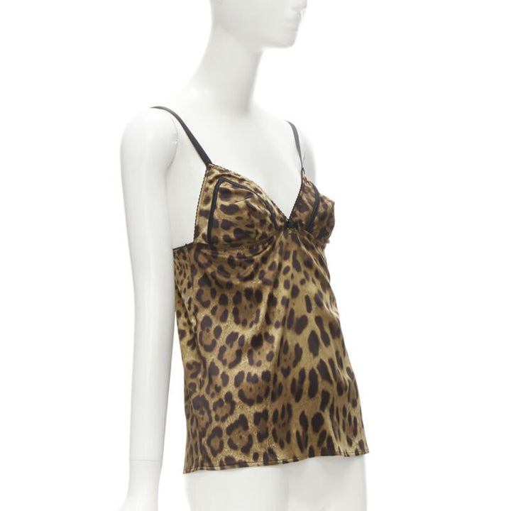 DOLCE GABBANA Vintage Y2K gold DG charm leopard camisole tank top L