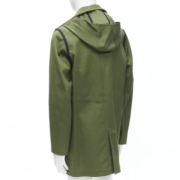 VALENTINO Reversible green navy cotton poplin oversized collar mid coat EU48 M