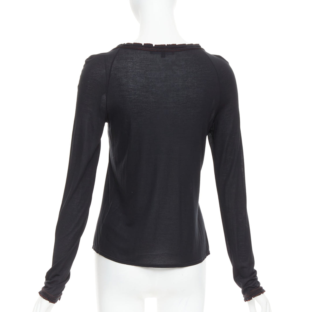 GUCCI 2006 Vintage black red overstitch nylon modal scoop neck plisse top M