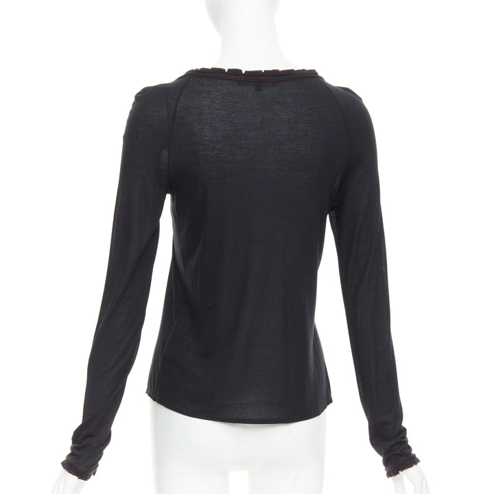 GUCCI 2006 Vintage black red overstitch nylon modal scoop neck plisse top M