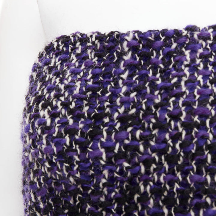 PRADA 2018 Runway purple wool tweed rubber badge strapless bustier tube IT40 S