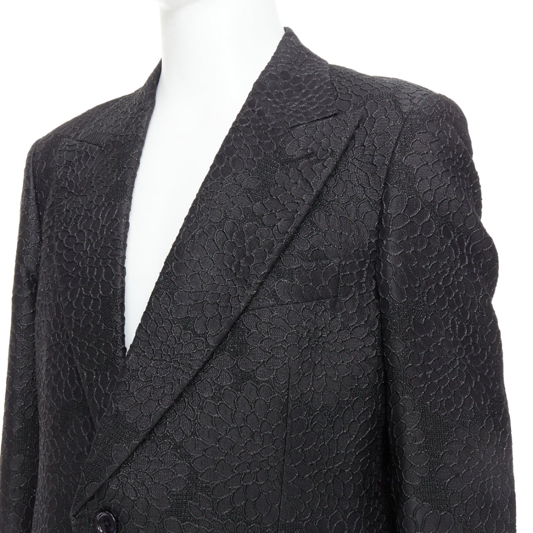 TOM FORD Cooper black floral 3D brocade peak lapel tuxedo blazer IT52 XL