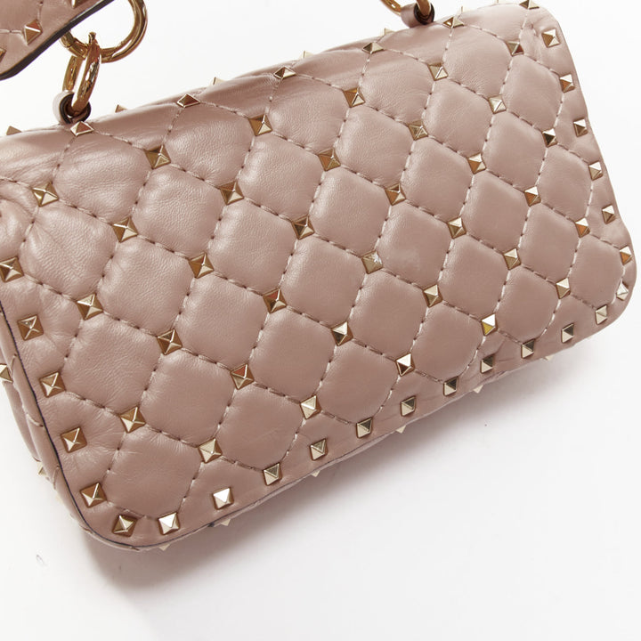 VALENTINO Rockstud blush pink leather gold studded turnlock crossbody chain bag