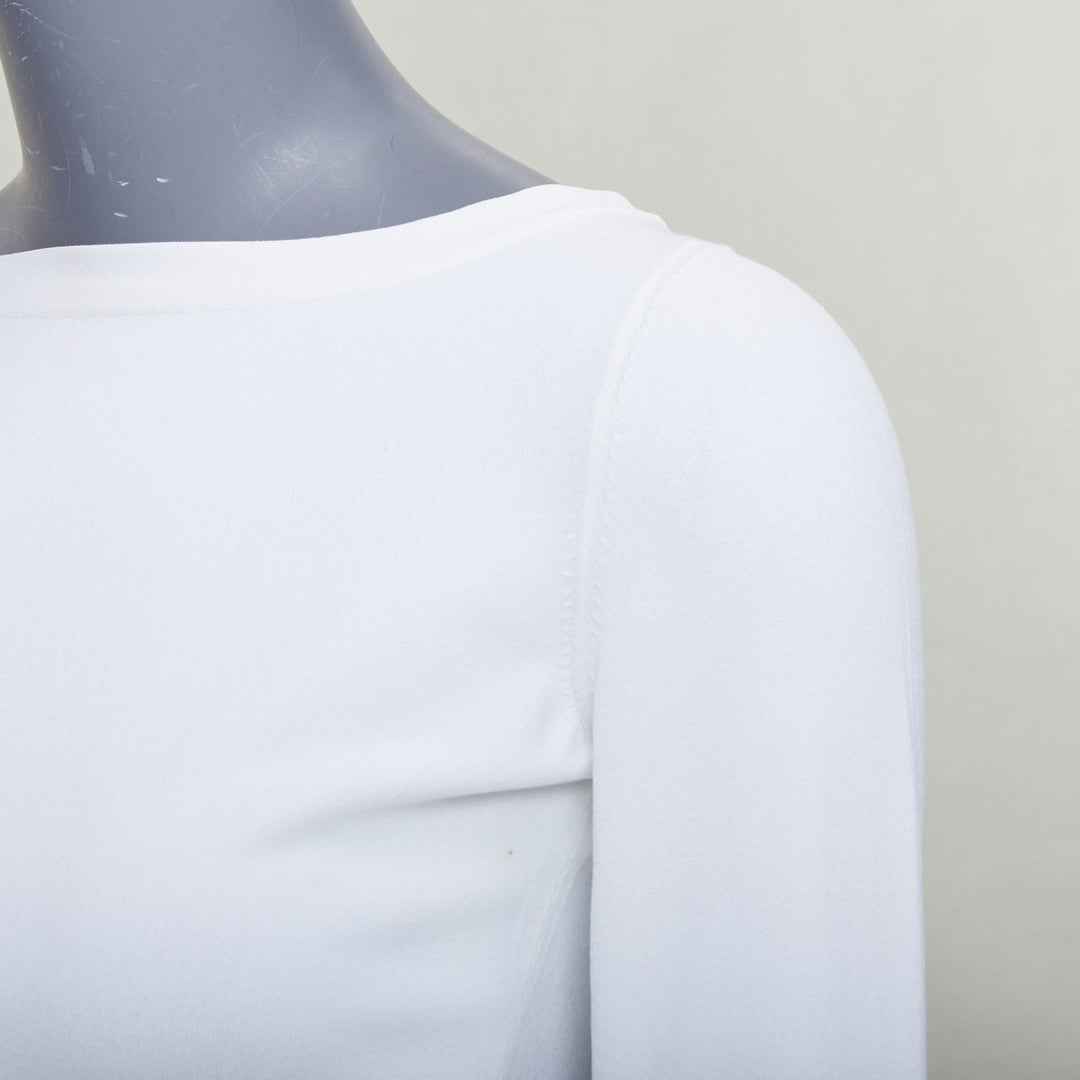 ALAIA cream cropped sleeved bateau neck sweater top
