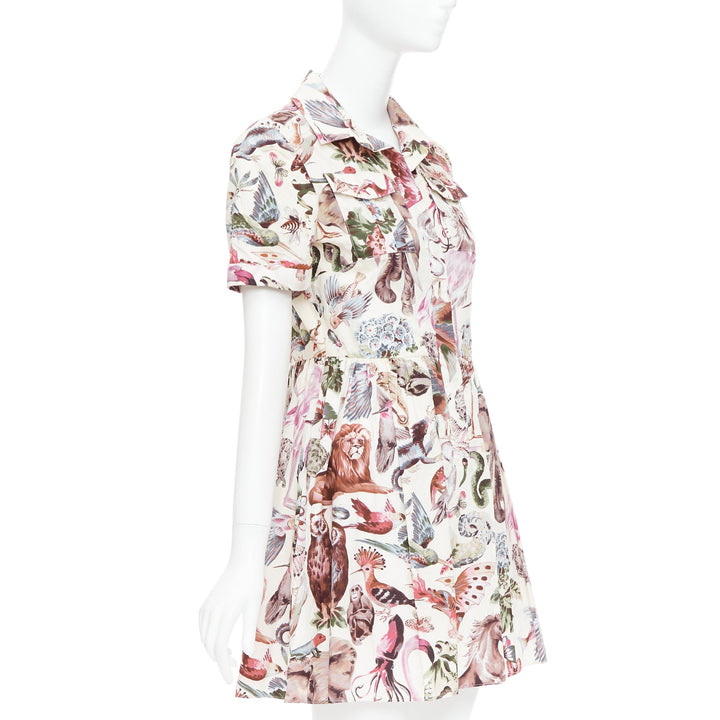 VALENTINO Roman Safari 2015  100% silk cream animal print safari dress Sz4 S