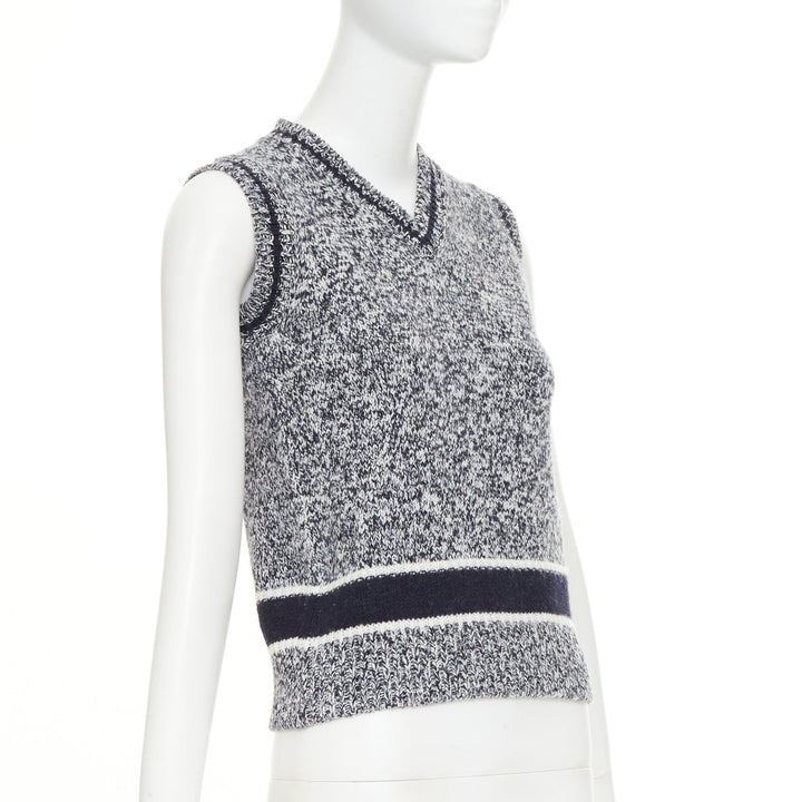CHRISTIAN DIOR 2021 Signature Mariniere grey navy wool cashmere knitwear vest XS