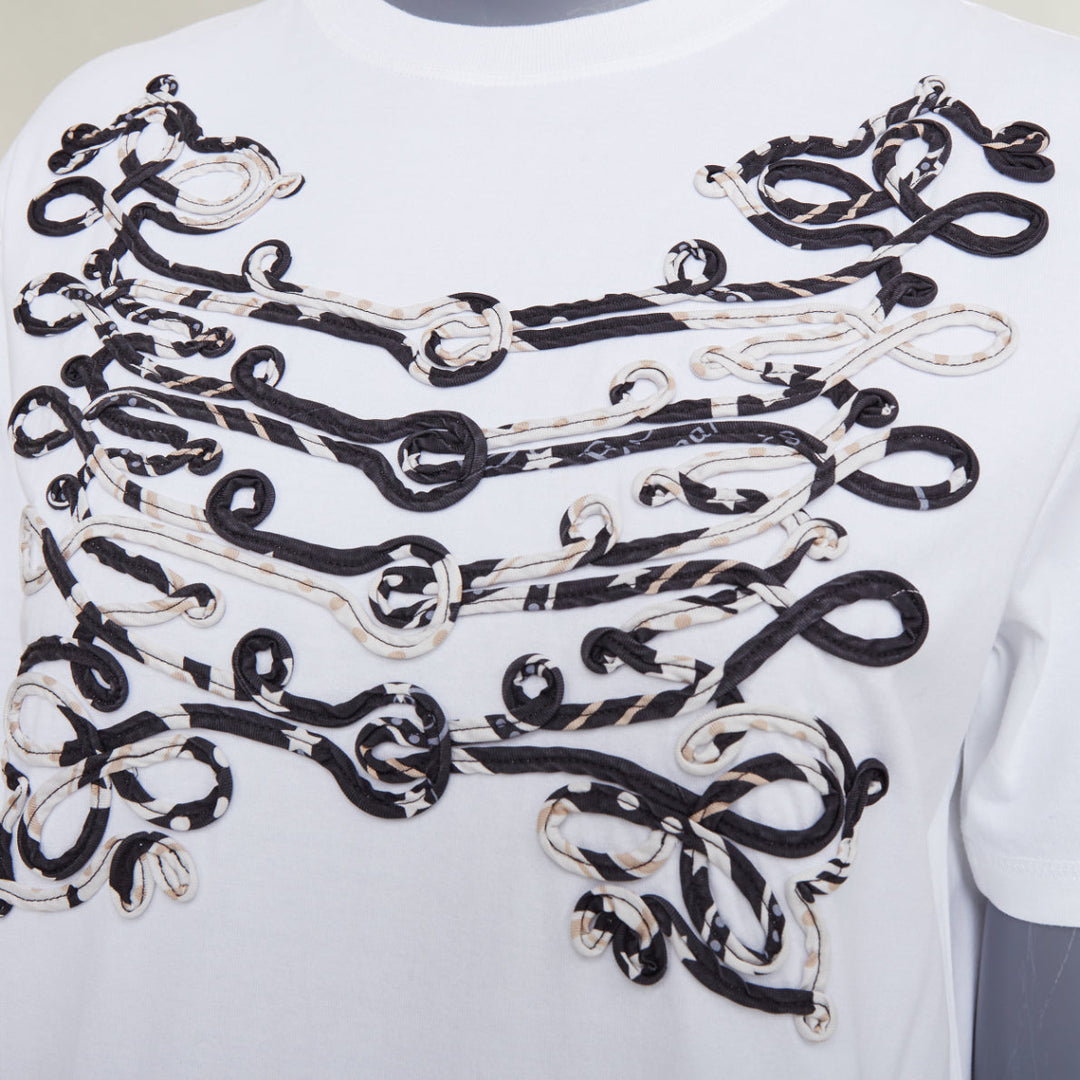 HERMES Mors et Gourmettes Equstrian silk applique cotton tshirt dress FR36 S